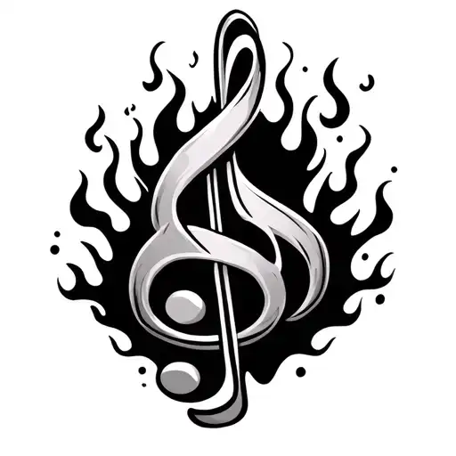 Music Notes An Flames Rap An Reggae Themes In Ribbons Formation