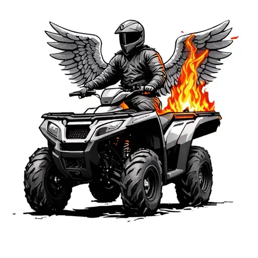 Atv With A Rider With Angel Wing And Campfire
