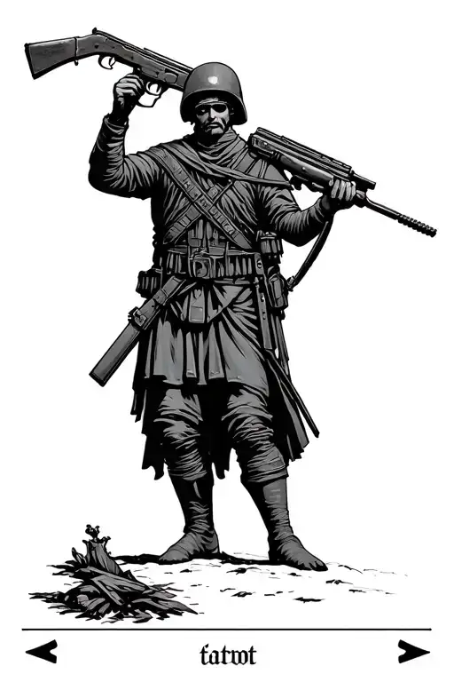 Tarot Card Of A Soldier Holding A Famas