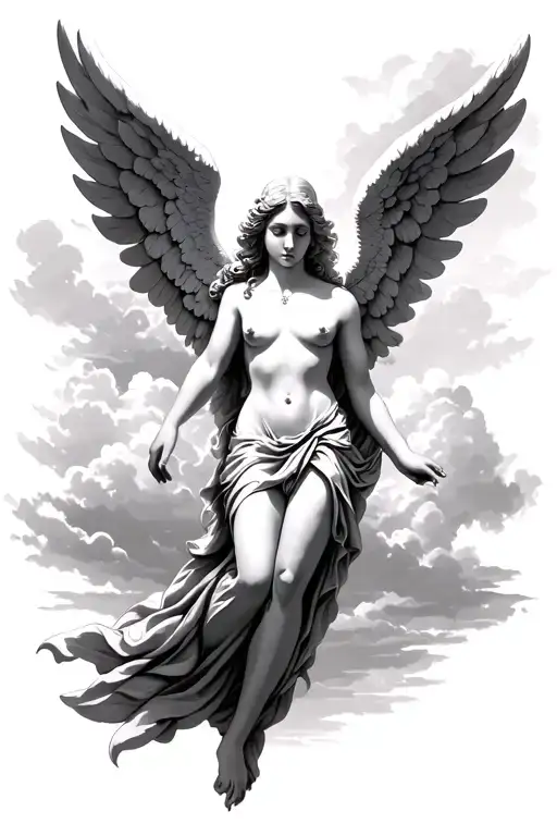 Angel With A Cloudy Sky Background