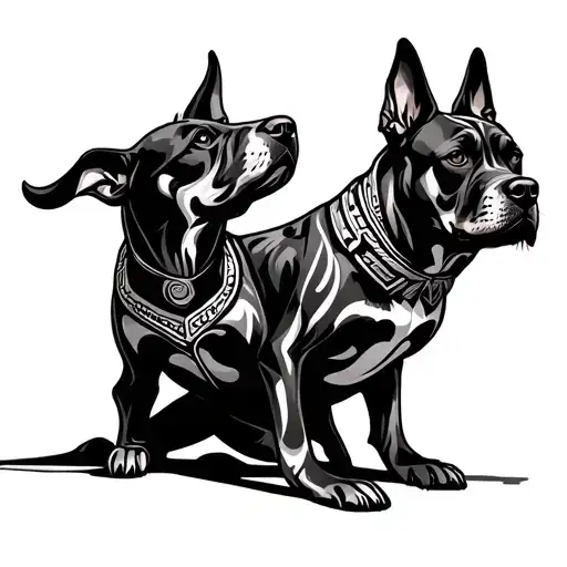 Aztec Dog Standing Up And A Xholo Dog Laying Down