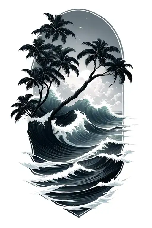 Ocean Waves With Pal Trees