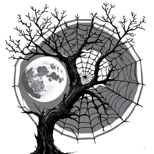 Spider Web And Tree And Moon