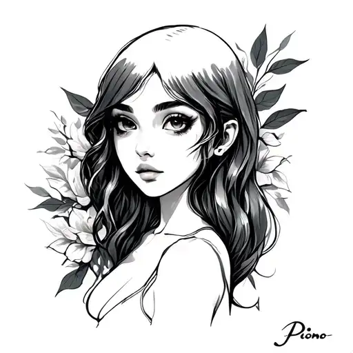 Tattoo Sketch For A Girl Piono With Thin Sheets