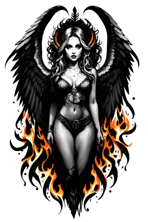 Aries Zodiac Sign Sexy Woman Wings Surrounded By Fire