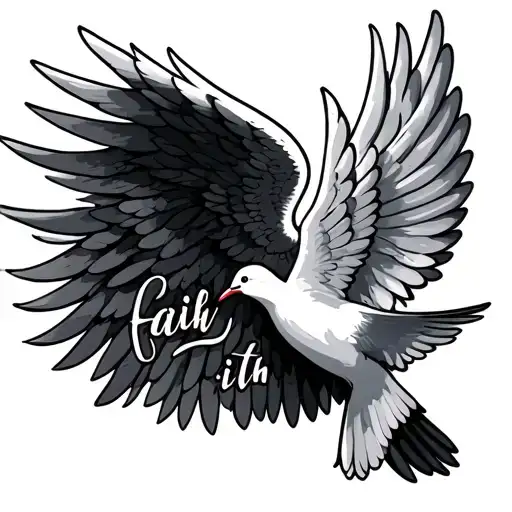 Angel Wings With The Word Faith And A Dove