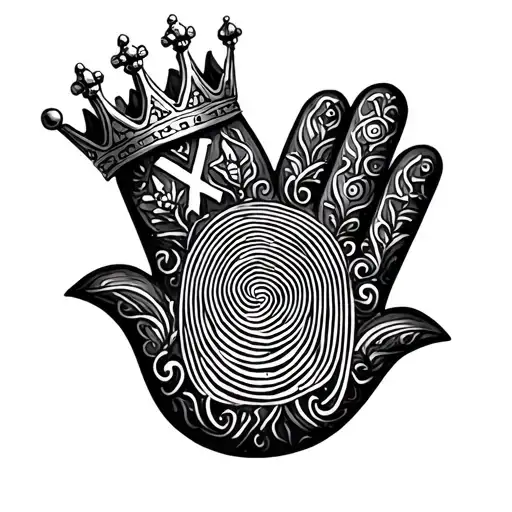 Jewish Hamsa Hand With Kings Crown And Fingerprint