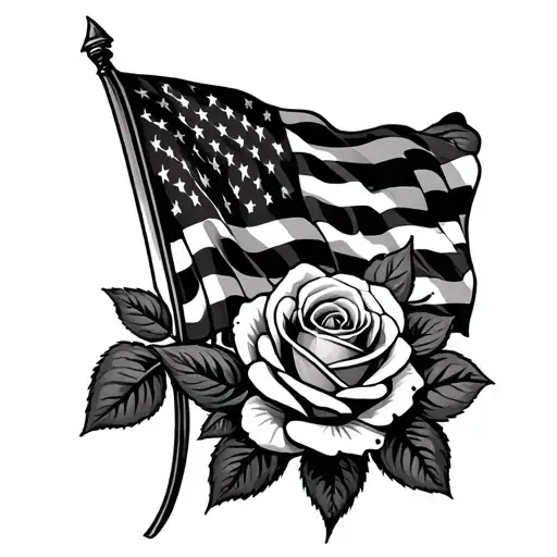 Roses And American Flag Behind It