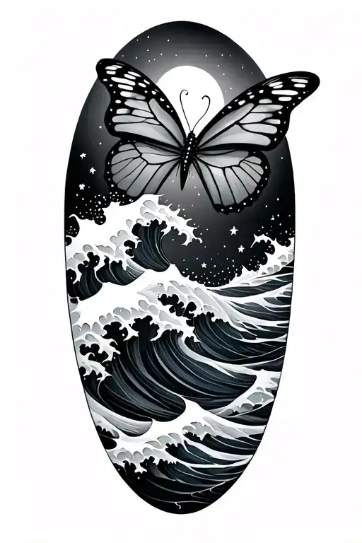 Waves With A Butterfly And Startls
