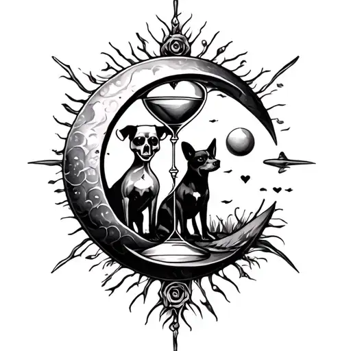Memento Mori Hourglass With Sun Moon And Dog Memorial