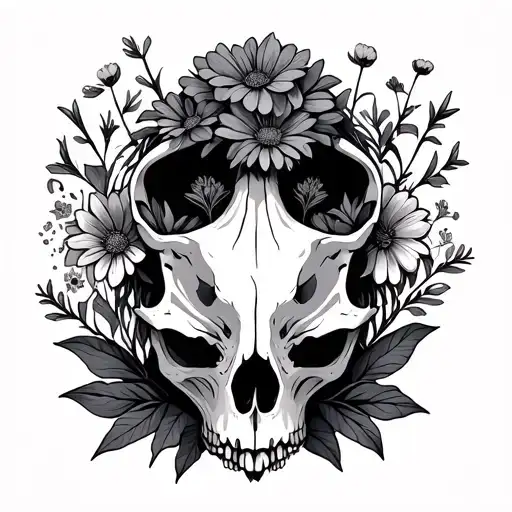 Animal Skulls & Wildflowers Spooky Elements