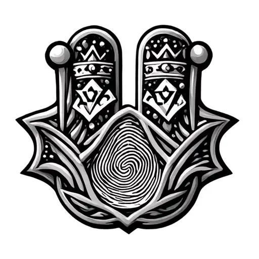 Single Jewish Hamsa Hand With Kings Crown And Fingerprint