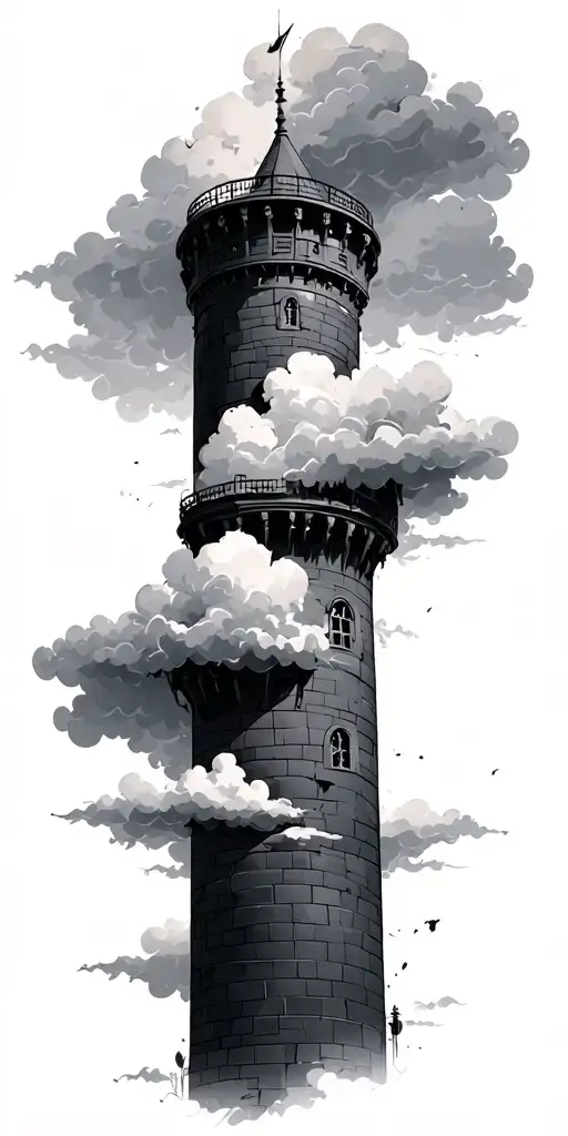A Dark Black Tower With Cloudy Background