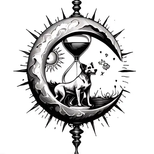 Memento Mori Hourglass With Sun Moon And Dog Memorial