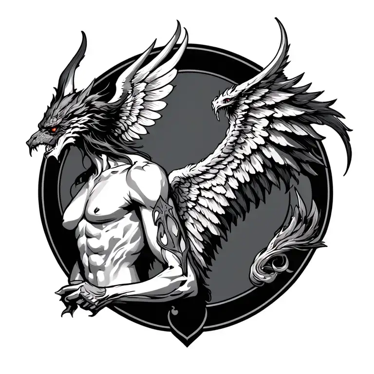 One Angle Wing On Left Shoulder One Demon Wing On Right Shoulder