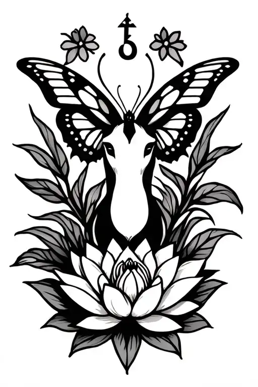 Sagittarius Birth Symbol With Lotus Flower And Butterfly