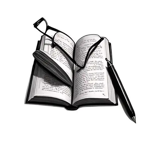 An Open Book With A Pen And Glasses That A Lay Top