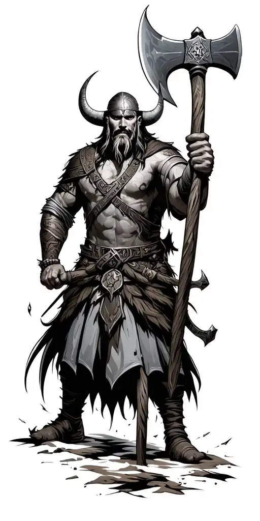 Viking Warrior Wielding Axe Surrounded