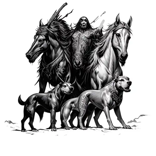 4 Horsemen Apocalypse With Hellhounds