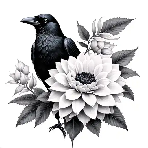 Crow On Black Dahlias