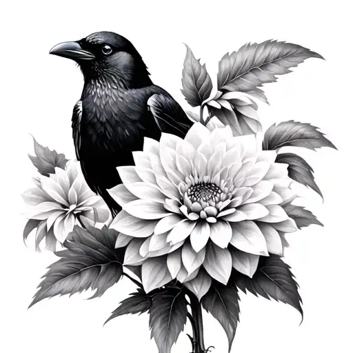 Crow On Black Dahlias