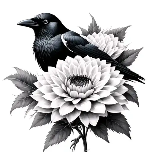 Crow On Black Dahlias