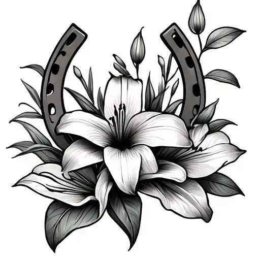 Tiger Lilly Flowers And Horseshoe