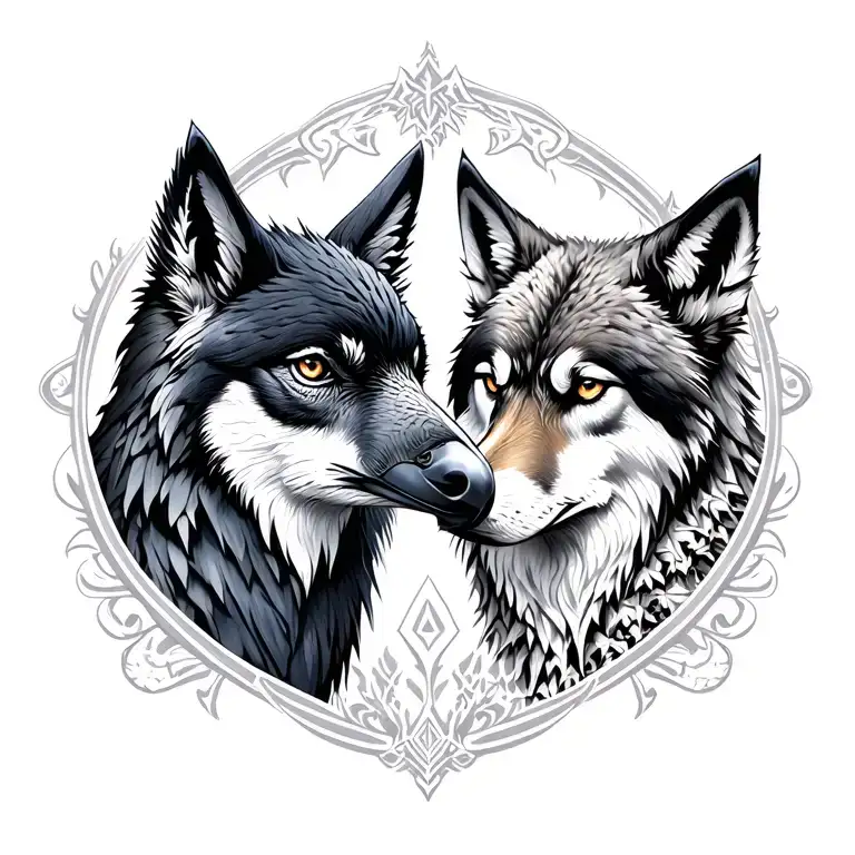 Nordic Raven And Wolf