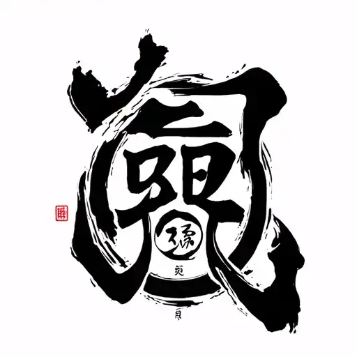 Japanese Clear Strength Symbol On The Delts And Japanese Drawing Around Symbol