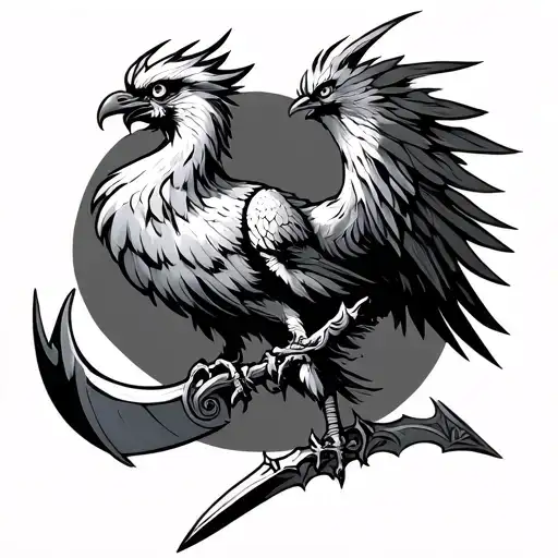 Cartoony Phoenix Wraped Around Scythe