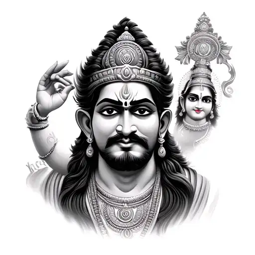 Hanuman Ji And Shankar Ji With Trisul Horizontal