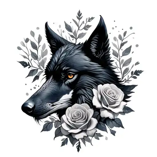 Nordic Raven And Wolf Blended By Roses
