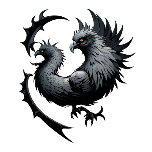 Cartoony Phoenix Scythe Looking Moon