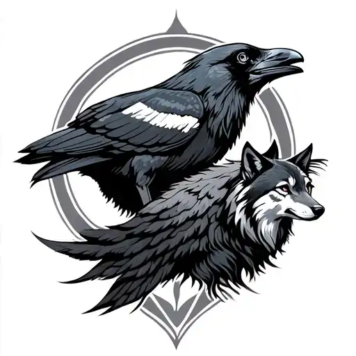 Nordic Raven And Wolf With Vig Visir Symbol