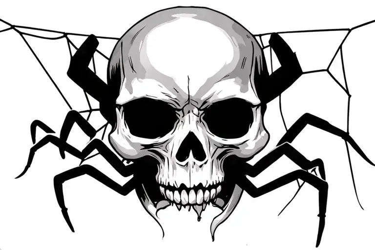 Top Head Skull With Spider Coming Out The Mouth And Spider Web Behind It