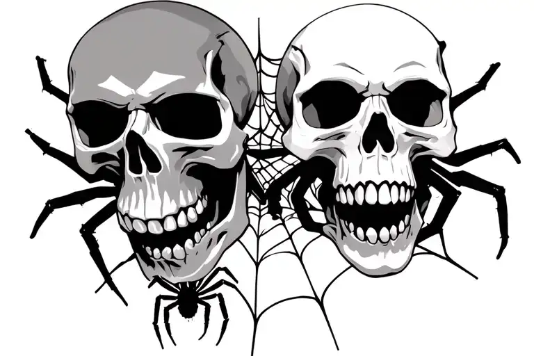 Top Head Skull With Spider Below The Teeth And Spider Web Behind It