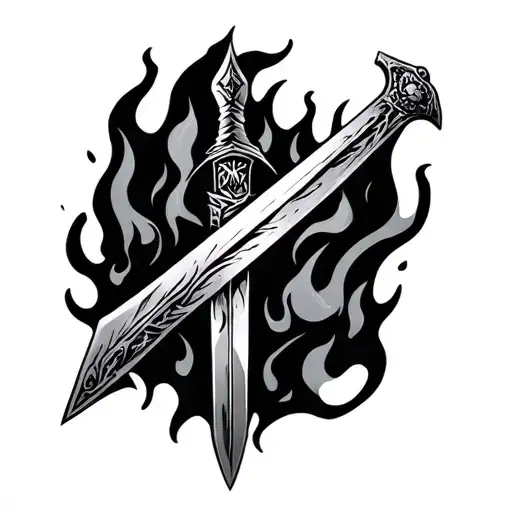 Sword On Fire With Dm Engraved Style