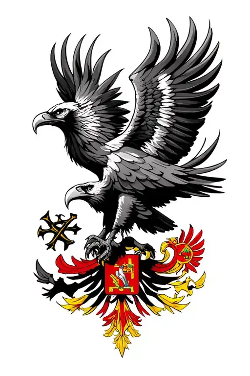 Albanian Eagle With Realistic Angry Look And Under The Flag Of Albania