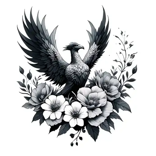 Phoenix Rising From Flowers Blooming