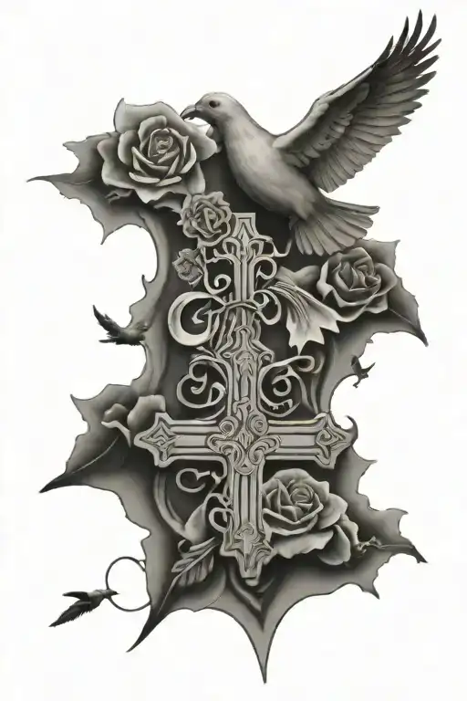 Rip Quote With Crosses In The Background And Cluouds In The Back With Doves