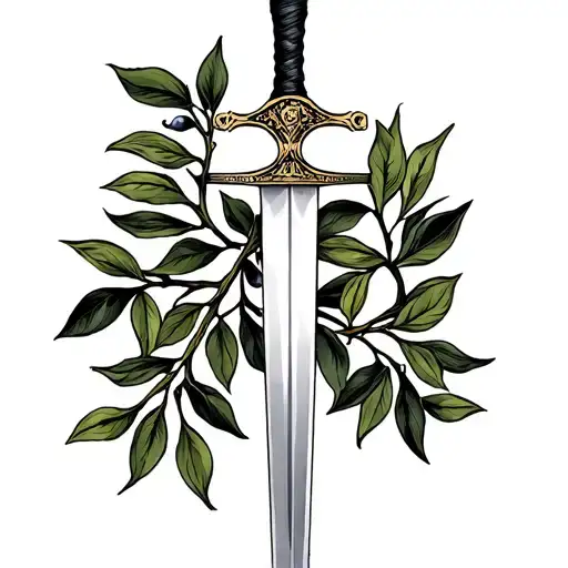 Azulejos Sword Branch Of Olive Tree With Above The Word Saudade