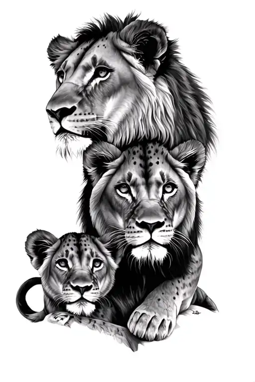 Lioness And Cub On Head