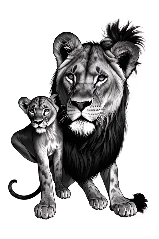 Lioness And Cub On Head Without The Male Lion