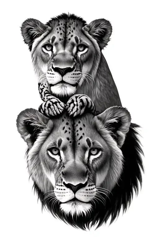 Lioness And Cub On Head Without The Male Lion