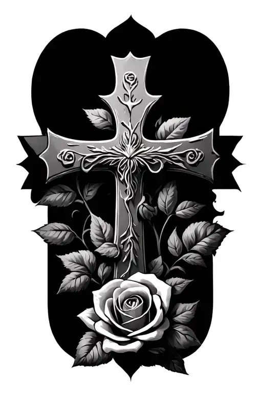 Cross And Roses Intertwined