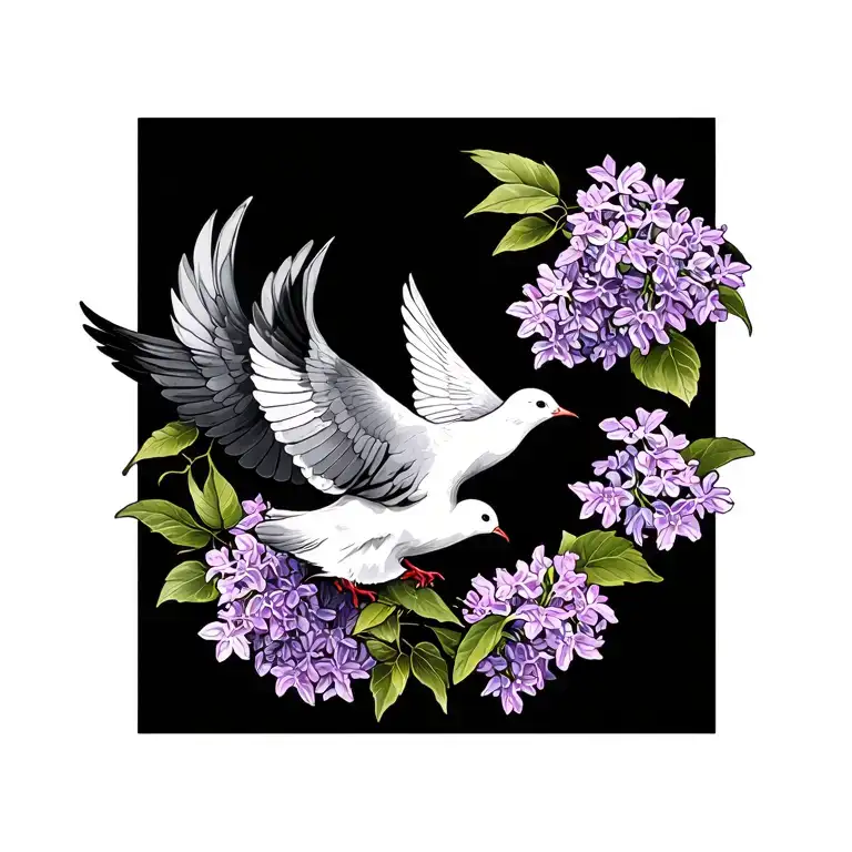 Dove And Lilacs Intertwined Symbolizing