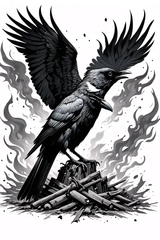 Crow Watching Destruction Fire Destruction