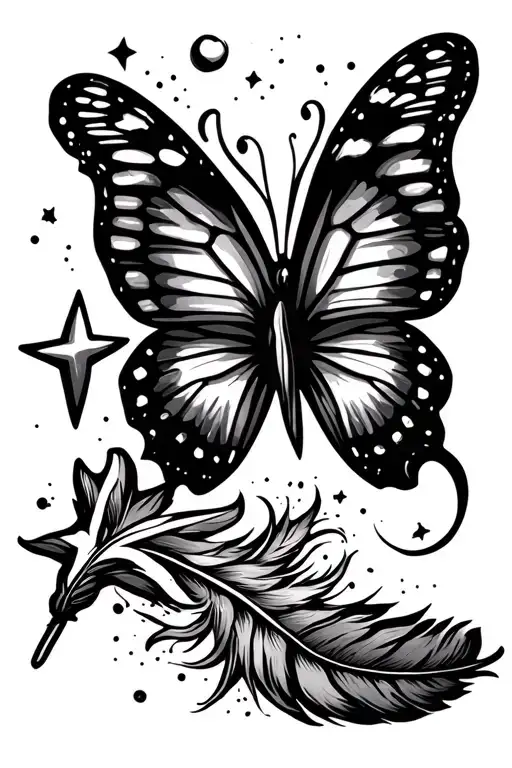 Line Of Life With A Butterfly A Feather And A Shooting Star Which Are Linked