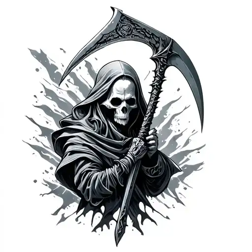 Cybersigilism Tattoo With Scythe In The Middle