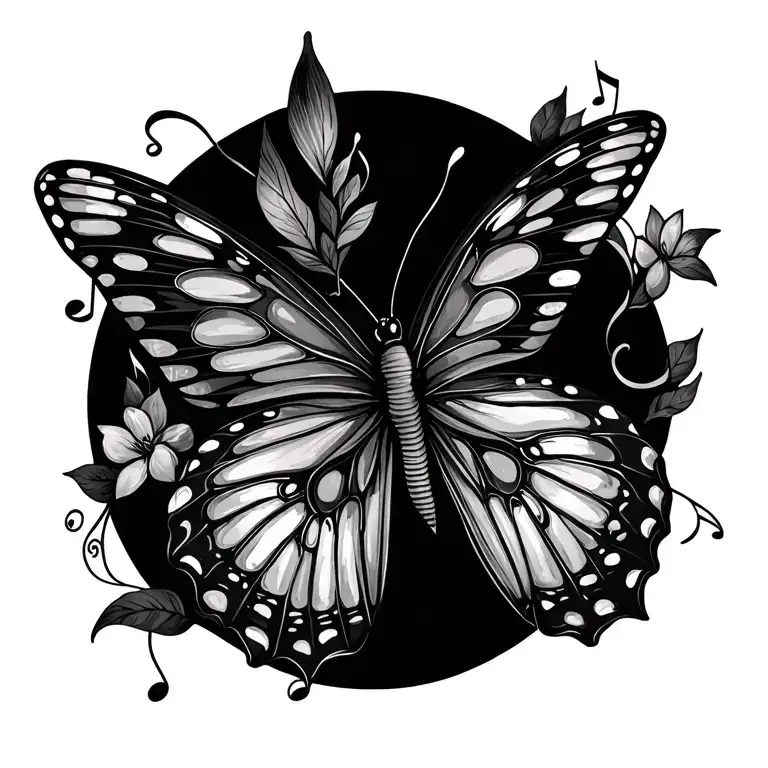 Line Tattoo Butterfly Nature Old Soul Music Notes Flowing